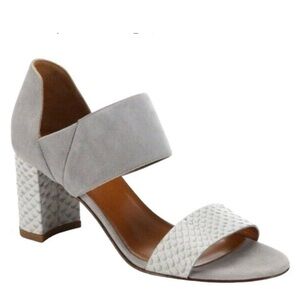 Aquatalia Suzanne Slip-On Suede Snakeskin Embossed Block Heel Sandals Size 8.5